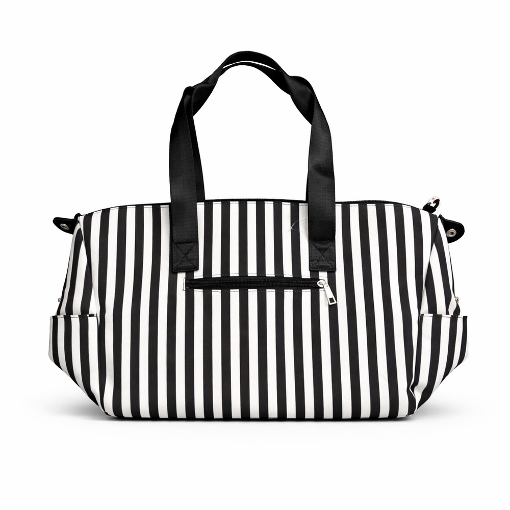 Alice + Olivia Stacey Bendet Striped Duffle Bag Black White Travel